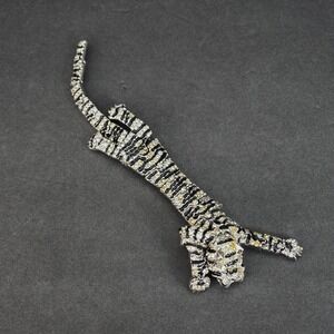 Vintage Tiger Brooch Pin Large Articulated Figural Silver Tone Rhinestone Enamel